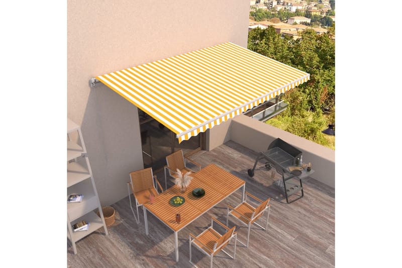 Markis manuellt infällbar 500x300 cm gul och vit - Gul - Utemöbler - Solskydd - Markiser