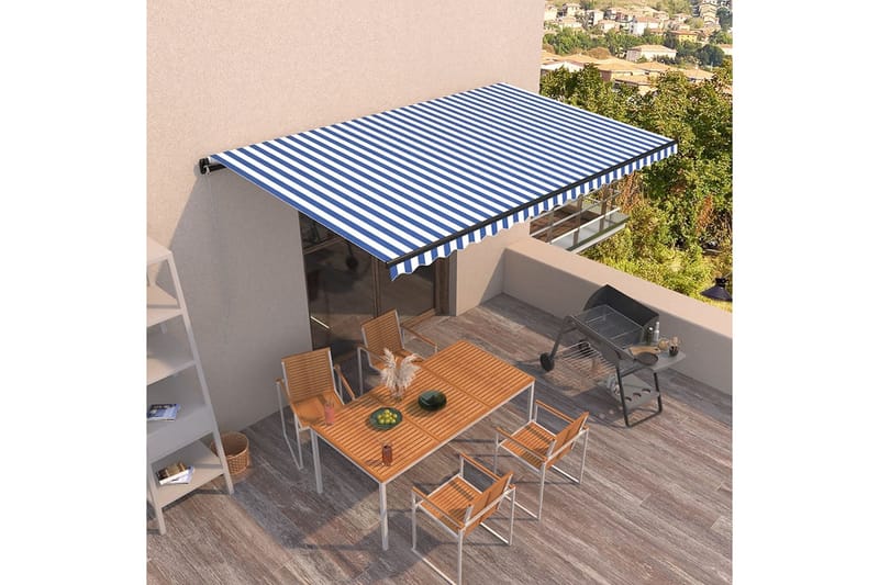 Markis manuellt infällbar 500x350 cm blå och vit - Blå - Utemöbler - Solskydd - Markiser