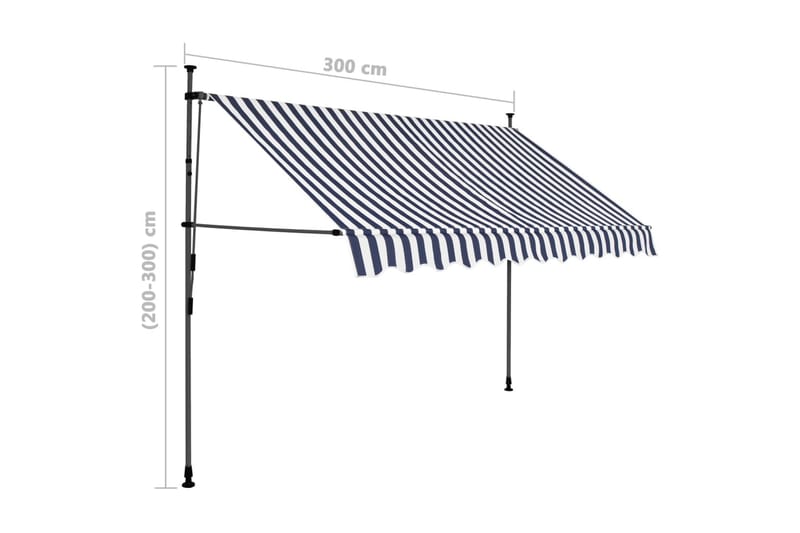 Markis manuellt infällbar med LED 300 cm blå och vit - Flerfärgad - Utemöbler - Solskydd - Markiser - Fönstermarkis