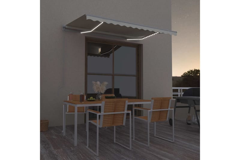 Markis manuellt infällbar med LED 300x250 cm gräddvit - Vit - Utemöbler - Solskydd - Markiser