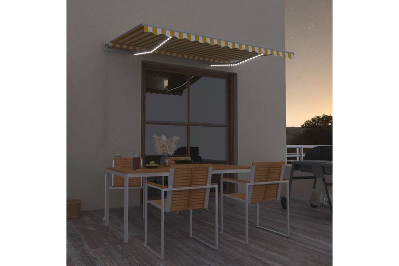 Markis manuellt infällbar med LED 300x250 cm gul och vit - Gul - Utemöbler - Solskydd - Markiser