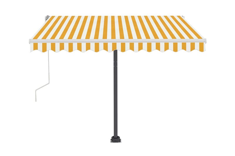 Markis manuellt infällbar med LED 350x250 cm gul och vit - Gul - Utemöbler - Solskydd - Markiser - Fönstermarkis