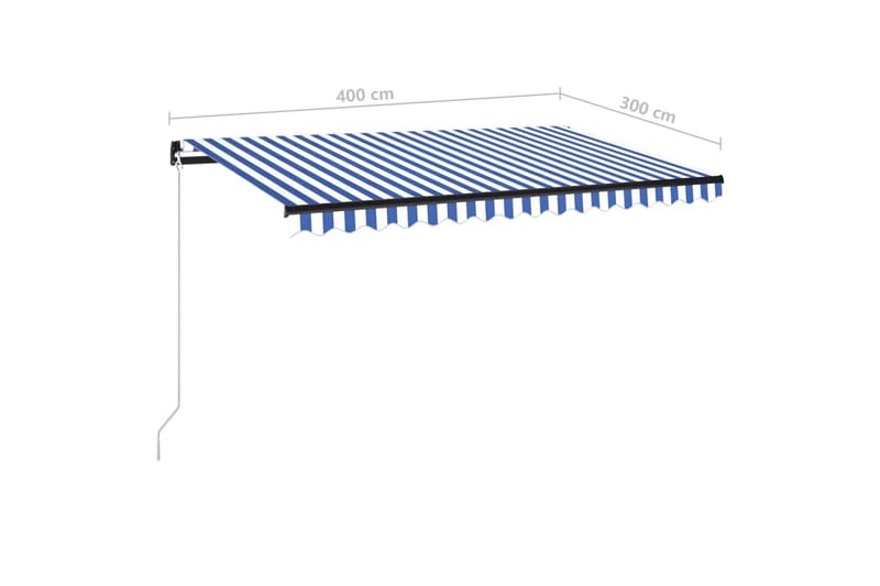 Markis manuellt infällbar med LED 400x300 cm blå och vit - Blå - Utemöbler - Solskydd - Markiser
