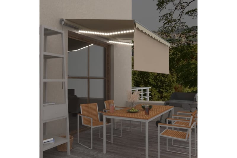 Markis manuellt infällbar med rullgardin och LED 3,5x2,5 m g - Kräm - Utemöbler - Solskydd - Markiser - Fönstermarkis