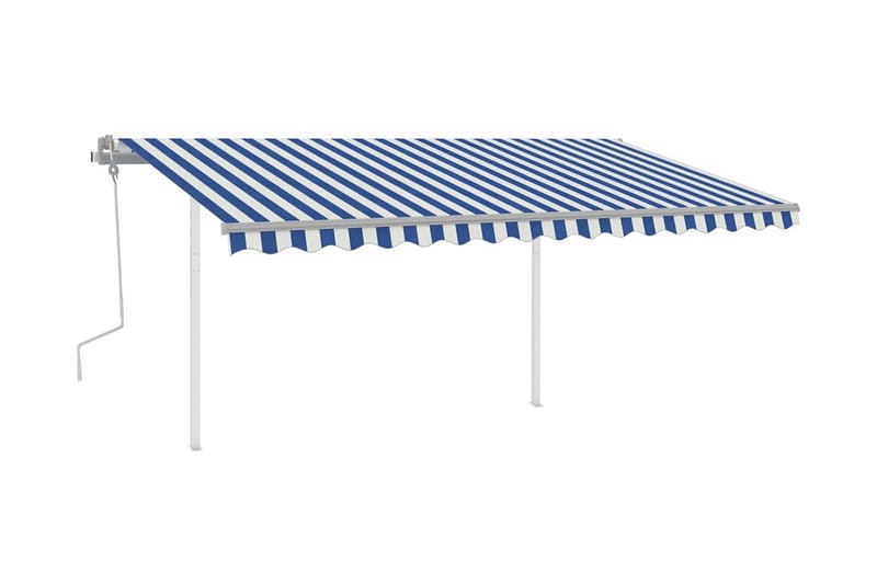 Markis med LED manuellt infällbar 4,5x3 m blå och vit - Blå - Utemöbler - Solskydd - Markiser