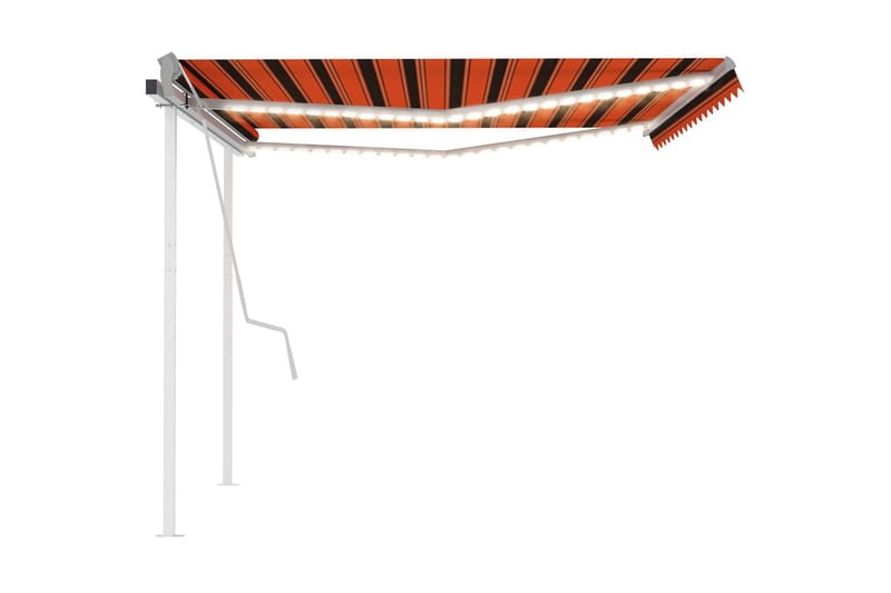 Markis med LED manuellt infällbar 4,5x3 m orange och brun - Orange - Utemöbler - Solskydd - Markiser
