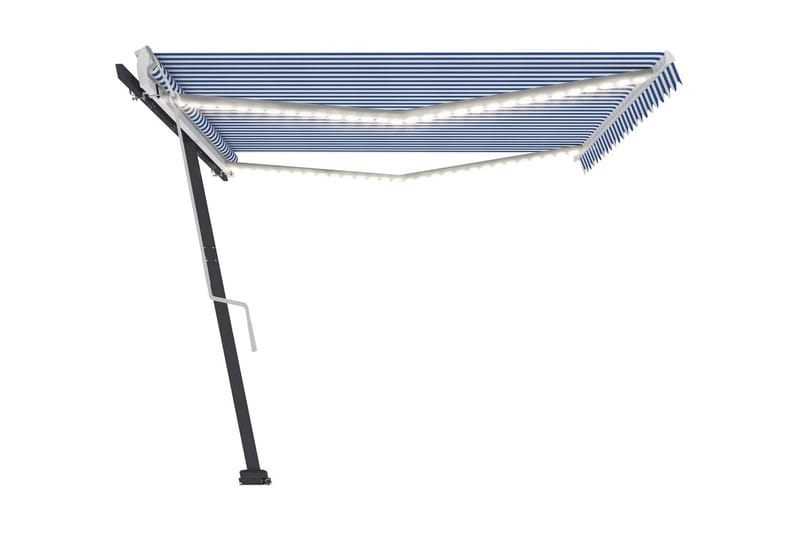 Markis med LED manuellt infällbar 500x350 cm blå och vit - Blå - Markiser - Terrassmarkis