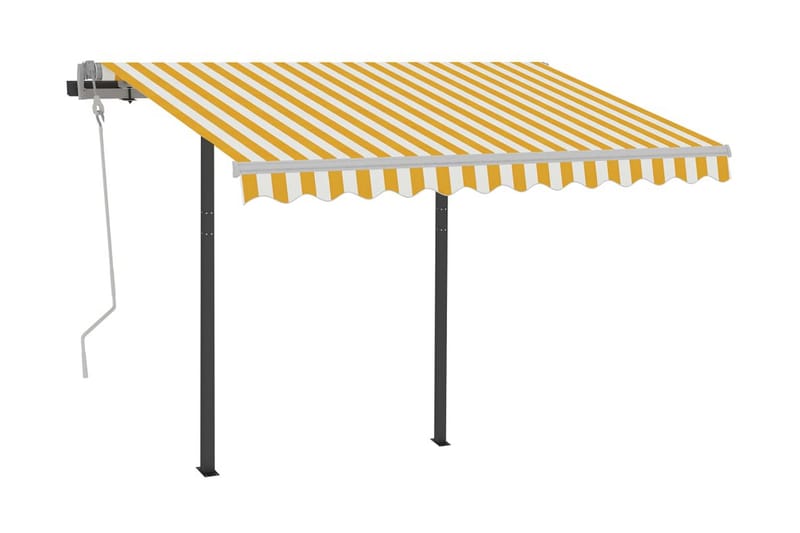Markis med stolpar automatisk infällbar 3,5x2,5 m gul och vi - Gul - Markiser - Terrassmarkis