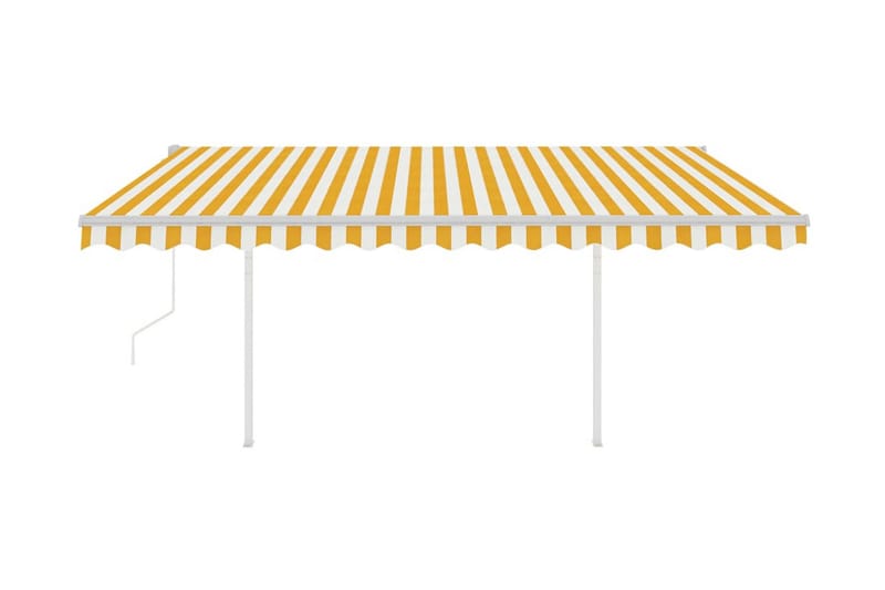 Markis med stolpar automatisk infällbar 4x3 m gul och vit - Gul - Markiser - Terrassmarkis