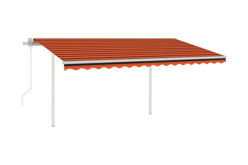 Markis med stolpar automatisk infällbar 4x3 m orange och bru - Orange - Markiser - Terrassmarkis