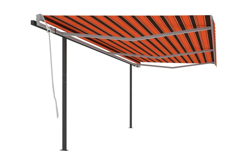 Markis med stolpar automatisk infällbar 6x3 m orange och bru - Orange - Markiser - Terrassmarkis