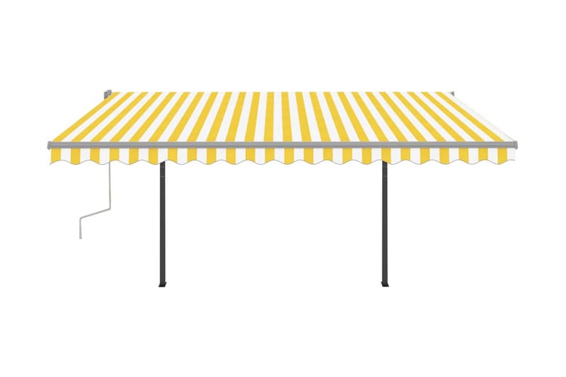 Markis med stolpar automatiskt infällbar 4,5x3 m gul och vit - Gul - Markiser - Terrassmarkis