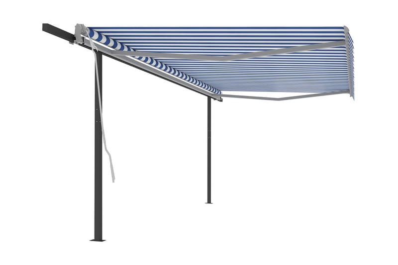 Markis med stolpar automatiskt infällbar 5x3 m blå och vit - Blå - Markiser - Terrassmarkis