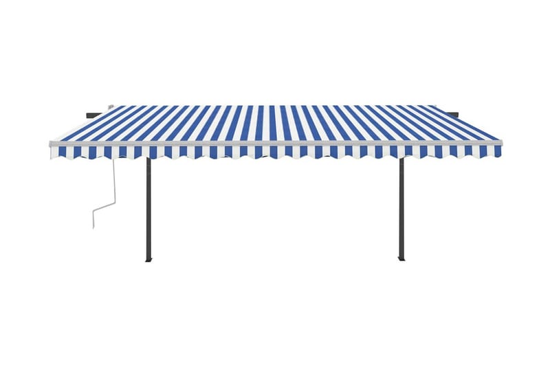 Markis med stolpar automatiskt infällbar 5x3 m blå och vit - Blå - Markiser - Terrassmarkis