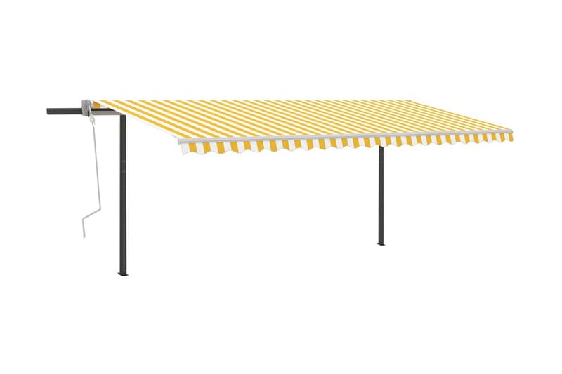 Markis med stolpar automatiskt infällbar 5x3 m gul och vit - Gul - Markiser - Terrassmarkis