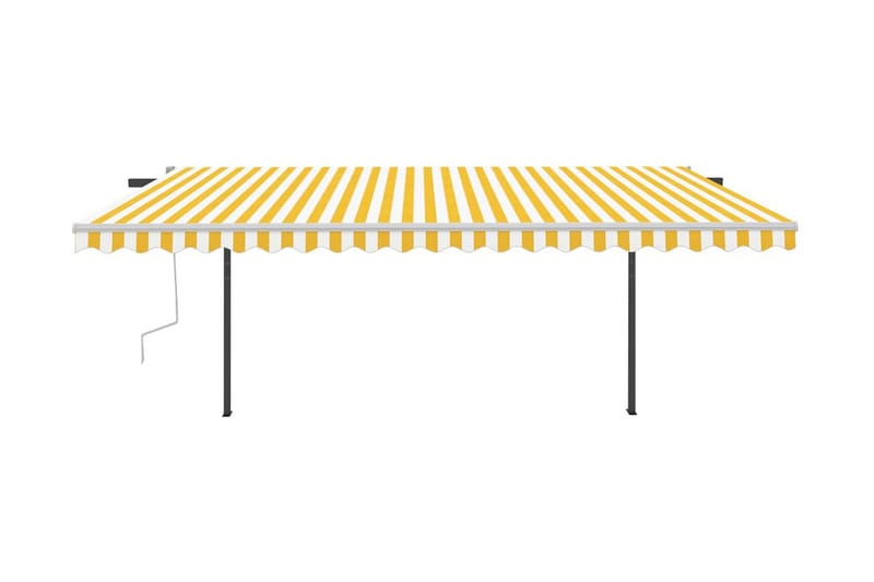 Markis med stolpar automatiskt infällbar 5x3 m gul och vit - Gul - Markiser - Terrassmarkis