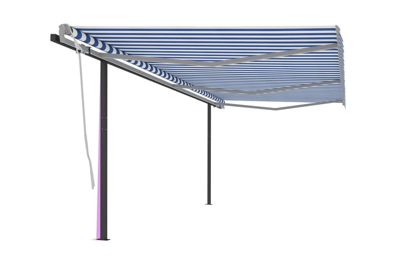 Markis med stolpar automatiskt infällbar 6x3,5 m blå och vit - Blå - Markiser - Terrassmarkis