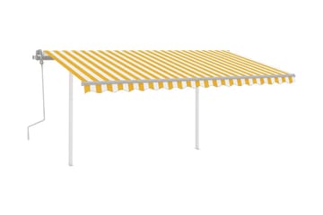 Markis med stolpar manuellt infällbar 4x3,5 m gul och vit