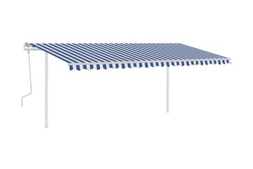 Markis med stolpar manuellt infällbar 5x3 m blå och vit