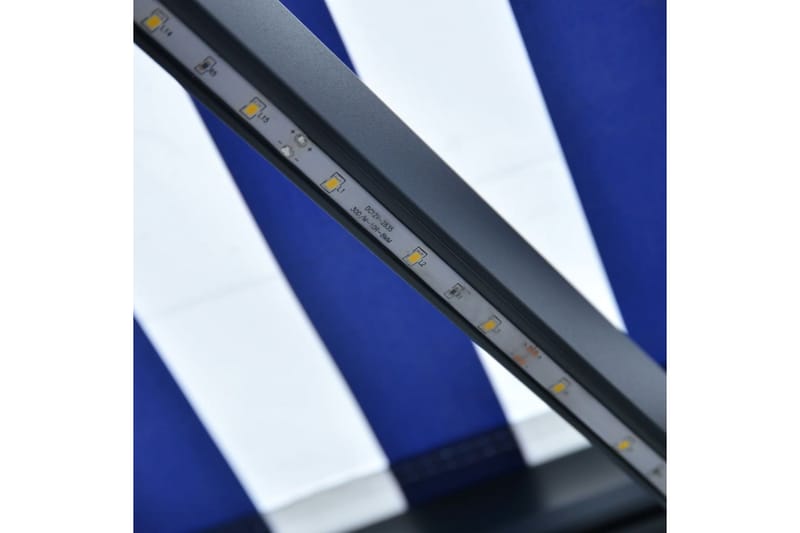 Markis med vindsensor & LED 400x300 cm blå och vit - Blå - Fönstermarkis - Markiser