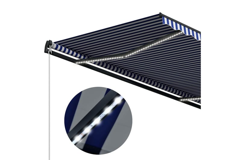 Markis med vindsensor & LED 600x300 cm blå och vit - Blå - Utemöbler - Solskydd - Markiser
