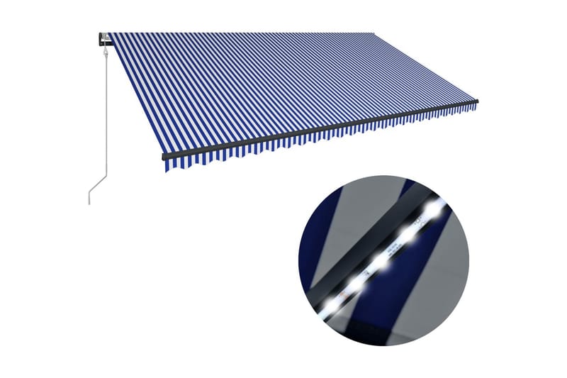 Markis med vindsensor & LED 600x300 cm blå och vit - Blå - Utemöbler - Solskydd - Markiser