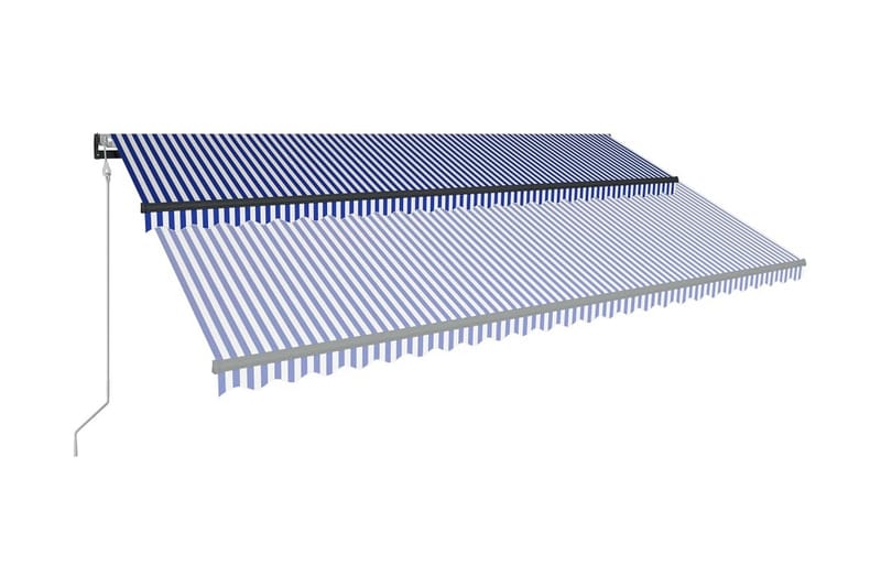 Markis med vindsensor & LED 600x300 cm blå och vit - Blå - Utemöbler - Solskydd - Markiser