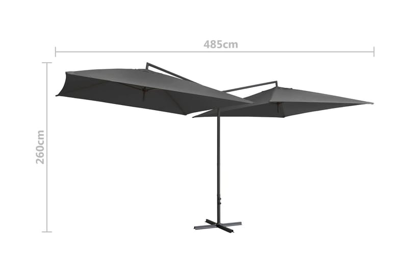Dubbelt parasoll med stålstång 250x250 cm antracit - Grå - Utemöbler - Solskydd - Parasoll