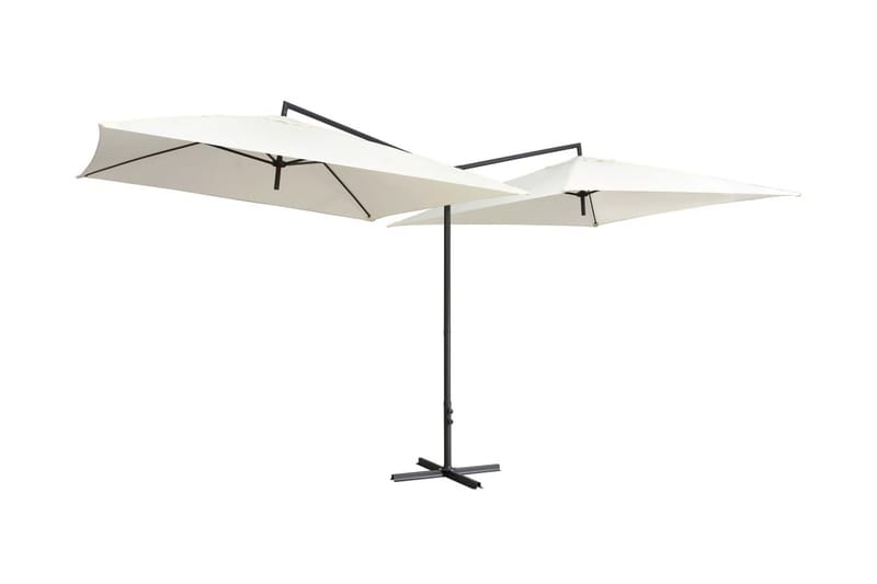 Dubbelt parasoll med stålstång 250x250 cm sandvit - Vit - Parasoll