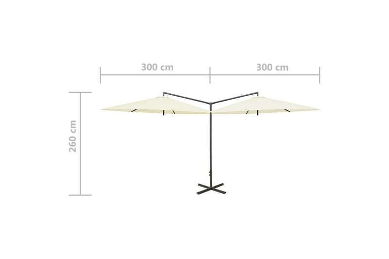 Dubbelt parasoll med stålstång sandfärgat 600 cm - Beige - Utemöbler - Solskydd - Parasoll