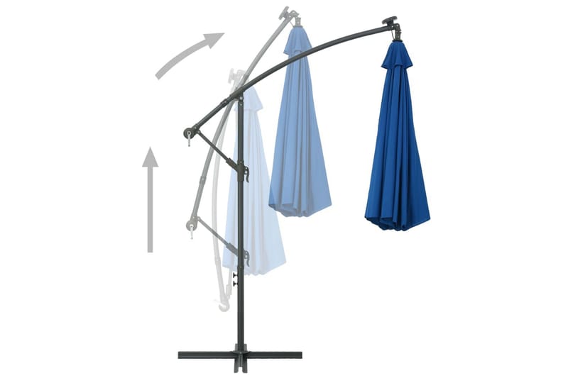 Frihängande parasoll med LED och stålstång 300 cm azur - Blå - Hängparasoll