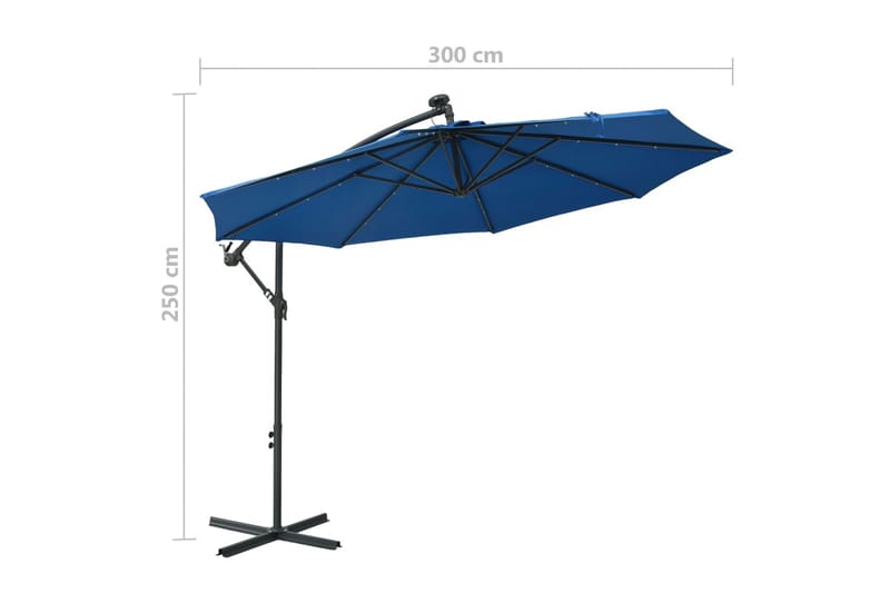 Frihängande parasoll med LED och stålstång 300 cm azur - Blå - Hängparasoll