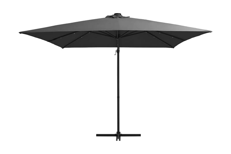 Frihängande parasoll med LED och stålstång 250x250 cm antrac - Grå - Hängparasoll