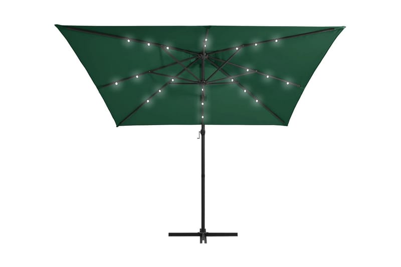 Frihängande parasoll med LED och stålstång 250x250 cm grön - Grön - Hängparasoll
