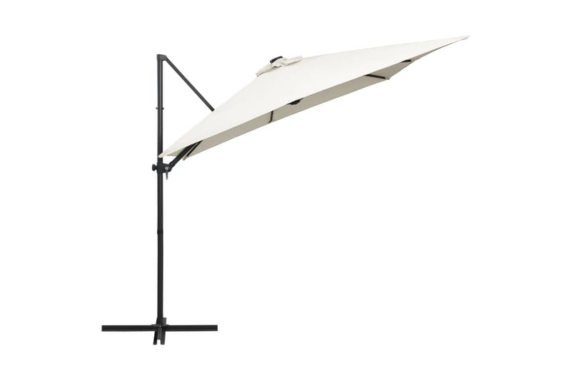 Frihängande parasoll med LED och stålstång 250x250 cm sand - Vit - Hängparasoll