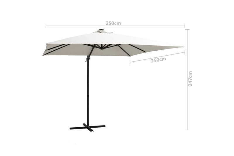 Frihängande parasoll med LED och stålstång 250x250 cm sand - Vit - Hängparasoll
