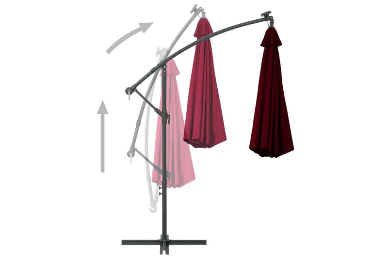 Frihängande parasoll med LED och stålstång vinröd - Röd - Hängparasoll