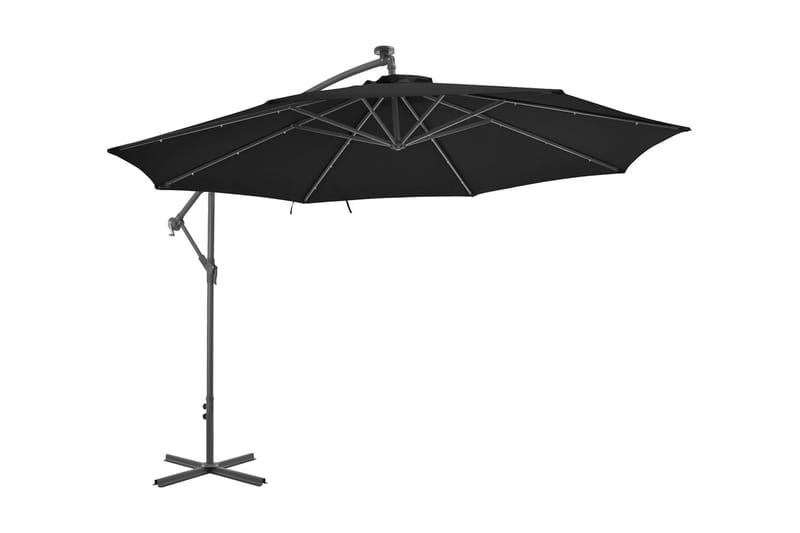 Frihängande parasoll med LED svart 350 cm - Svart - Hängparasoll