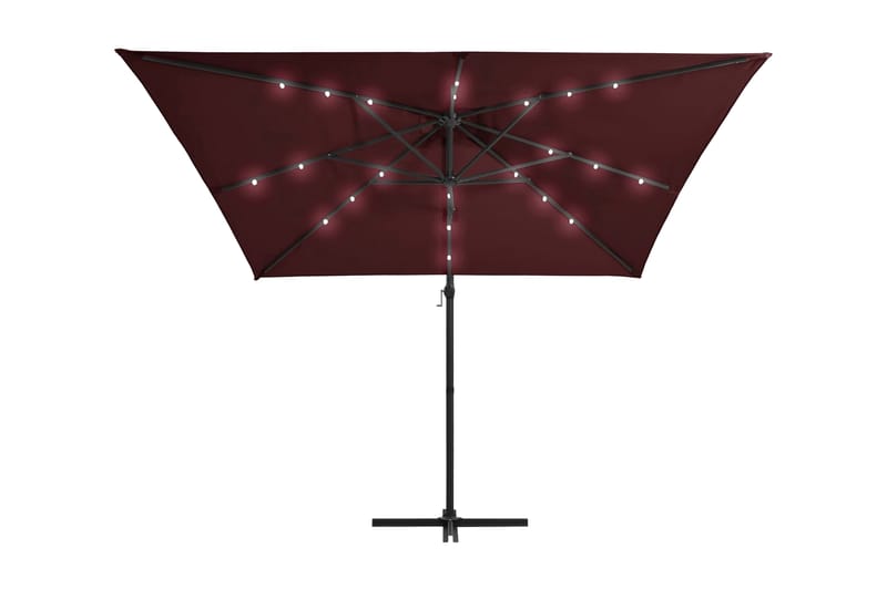 Frihängande parasoll med LED vinröd 250x250 cm - Vinröd - Utemöbler - Solskydd - Parasoll - Hängparasoll