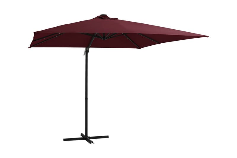 Frihängande parasoll med LED vinröd 250x250 cm - Vinröd - Utemöbler - Solskydd - Parasoll - Hängparasoll