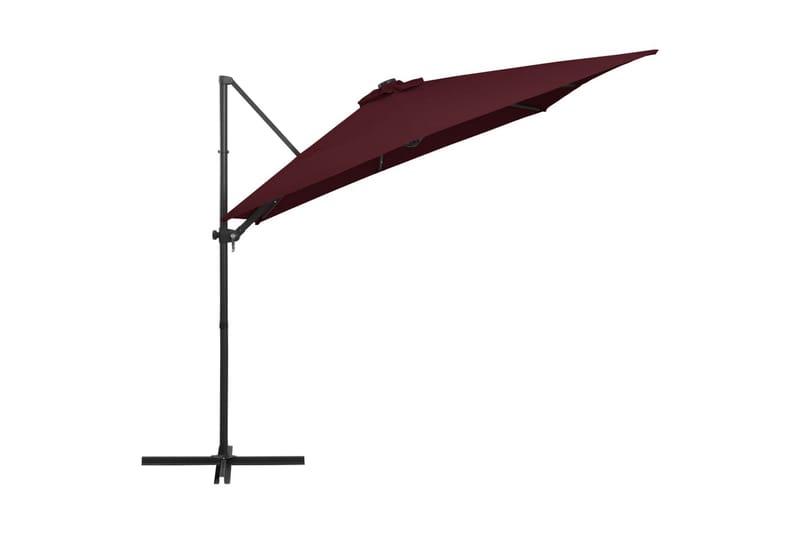 Frihängande parasoll med LED vinröd 250x250 cm - Vinröd - Utemöbler - Solskydd - Parasoll - Hängparasoll