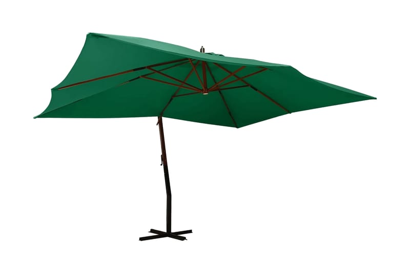 Frihängande parasoll med trästång 400x300 cm grön - Grön - Utemöbler - Solskydd - Parasoll - Hängparasoll
