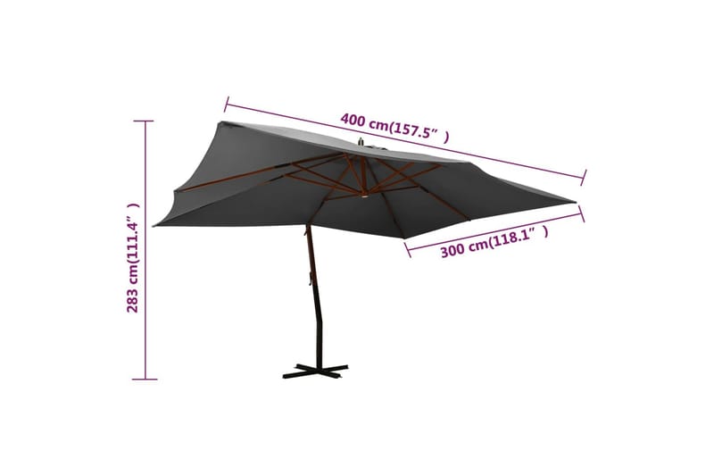 Frihängande parasoll med trästång 400x300 cm antracit - Antracit - Utemöbler - Solskydd - Parasoll - Hängparasoll