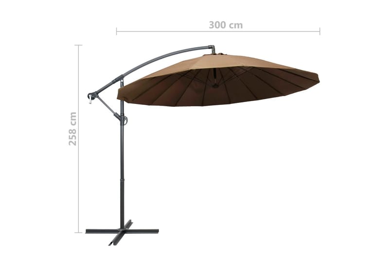 Hängande parasoll taupe 3 m aluminiumstång - Brun - Hängparasoll