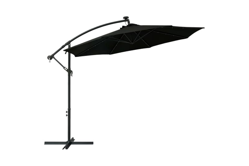 Frihängande parasoll med LED och stålstång 300 cm svart - Svart - Hängparasoll