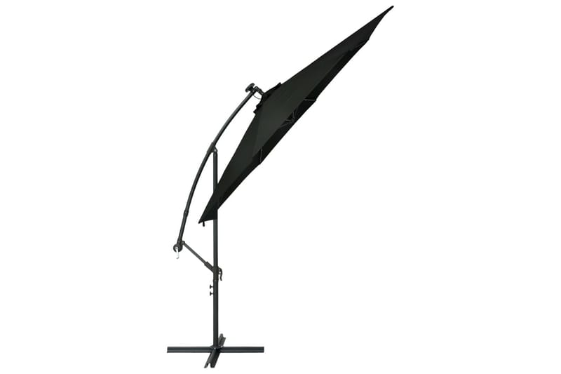 Frihängande parasoll med LED och stålstång 300 cm svart - Svart - Hängparasoll
