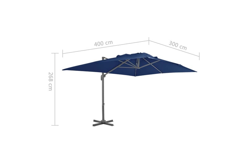 Frihängande parasoll med aluminiumstång 4x3 m azurblå - Blå - Hängparasoll