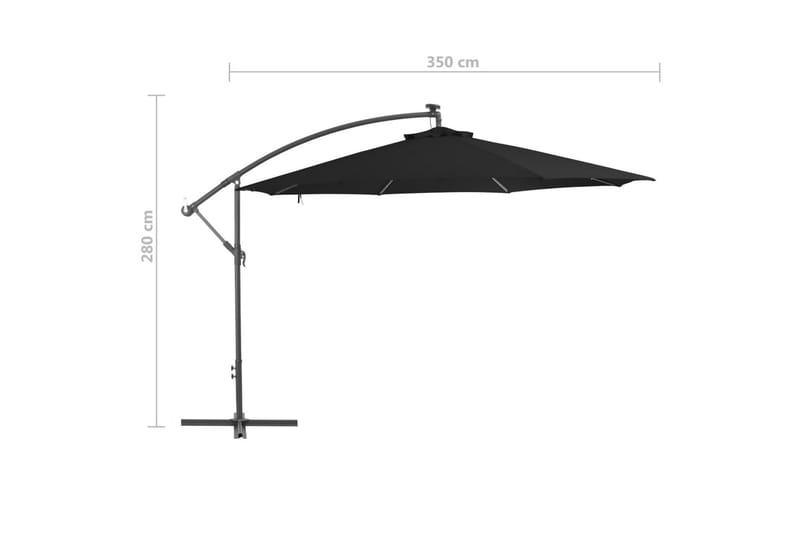 Frihängande parasoll med aluminiumstång 350 cm svart - Svart - Hängparasoll