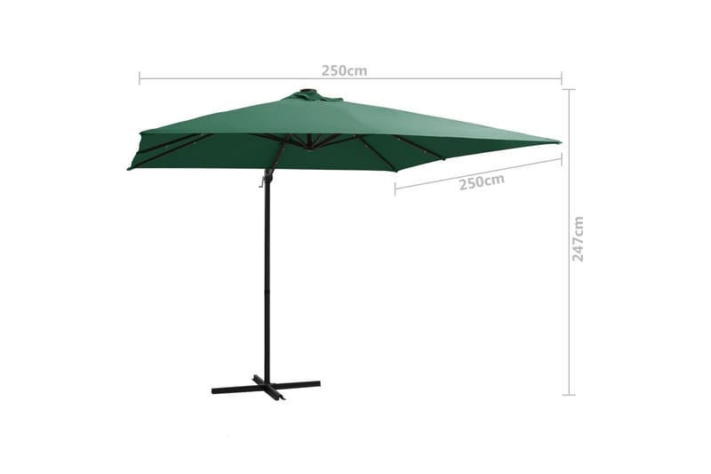 Frihängande parasoll med LED och stålstång 250x250 cm grön - Grön - Utemöbler - Solskydd - Parasoll - Hängparasoll