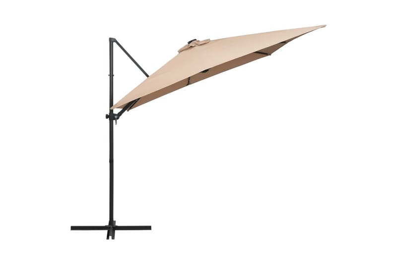 Frihängande parasoll med LED och stålstång 250x250 cm taupe - Brun - Utemöbler - Solskydd - Parasoll - Hängparasoll